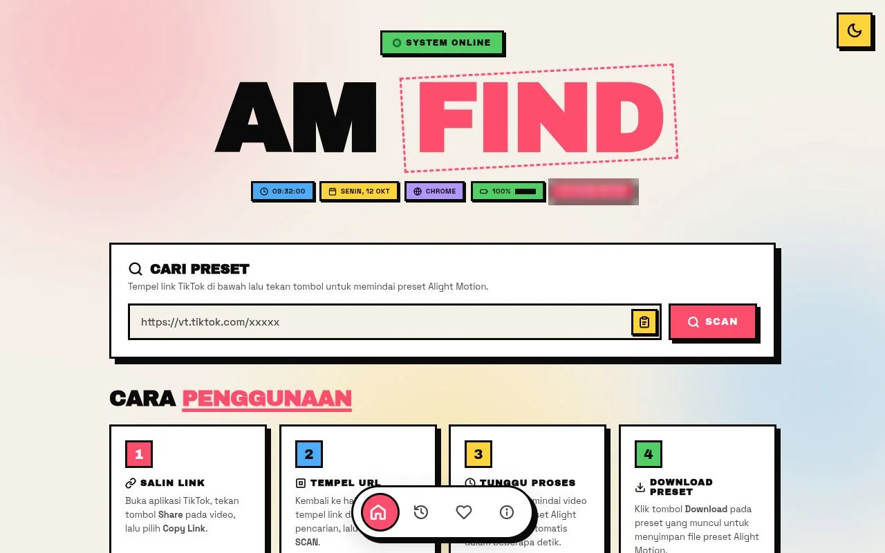Tampilan halaman AM Find: kolom Cari Preset dan cara penggunaan